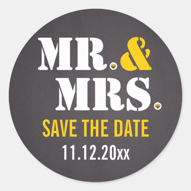 Herr & Mrs Modern typography wedding Save the Date Runder Aufkleber (Vorderseite)