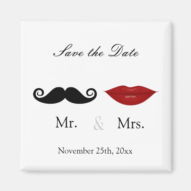 Herr & Mrs. Mustache and Lips - Save the Date Magnet (Vorne)