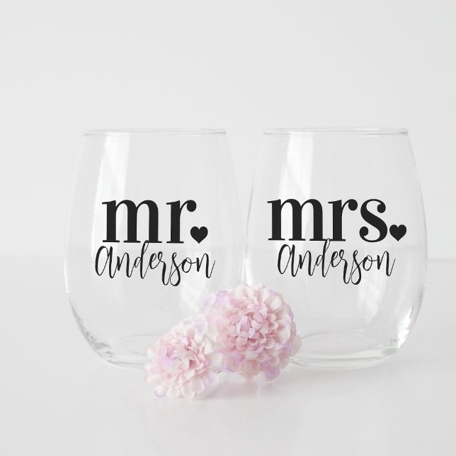 Herr & Mrs. Name Personalisiert Wedding Weinglas Ohne Stiel (Von Creator hochgeladen)