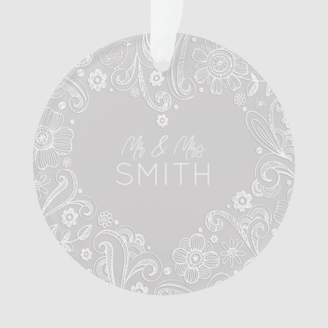 HERR&MRS. NAME Wedding DATE Keepake Doodle Heart Ornament (Vorderseite)