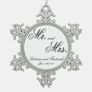 Herr & Mrs. Newlywed Schneeflocken Zinn-Ornament