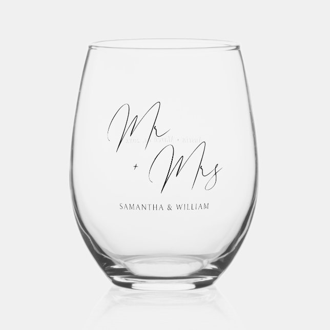 Herr & Mrs.: Personalisiert Hochzeit Weinglas Ohne Stiel (Vorderseite)