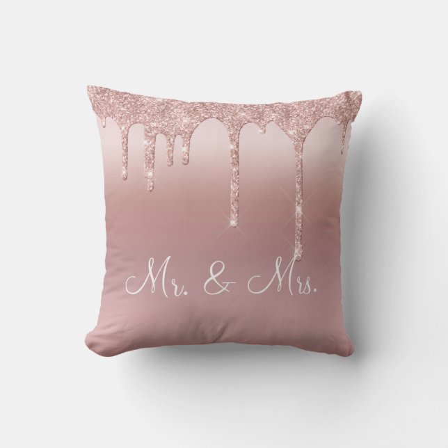 Herr & Mrs. Pink Glitzer Elegant Wedding Kissen (Vorderseite)