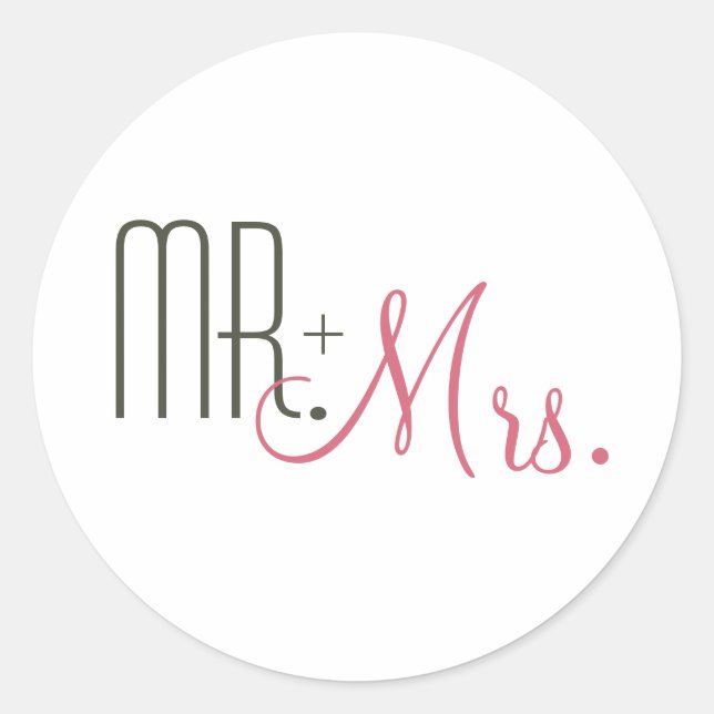 Herr & Mrs. Retro Modern Wedding Umschlag Aufklebe Runder Aufkleber (Vorderseite)