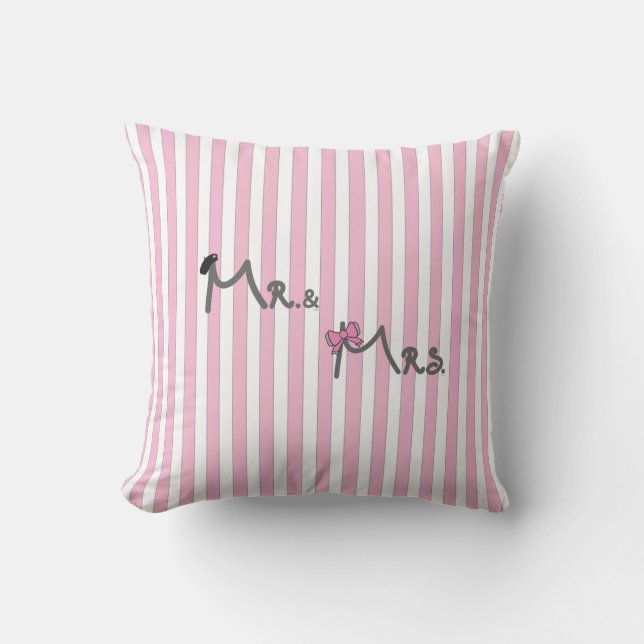 Herr & Mrs. - rosa Streifen Pillow Braut/Bräutigam Kissen (Vorderseite)