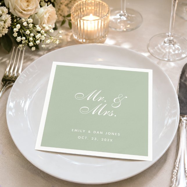 Herr & Mrs. Sage Wedding White Elegant Script Gree Serviette (Von Creator hochgeladen)