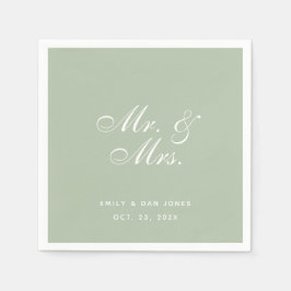 Herr & Mrs. Sage Wedding White Elegant Script Gree Serviette