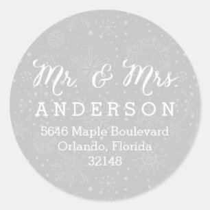 Herr & Mrs. Silver Snowflakes Weihnachtslabel Runder Aufkleber