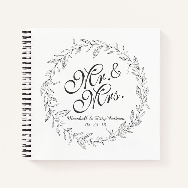 Herr & Mrs Simple Floral Wedding Gästebuch Notizbuch (Vorderseite)