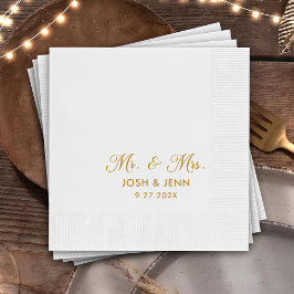 Herr & Mrs. Simple Script Gold Wedding Napkins Serviette