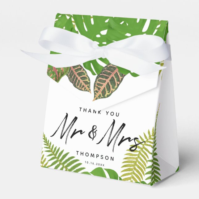 Herr & Mrs. Tropical Blätter Script Wedding Geschenkschachtel (Vorderseite)