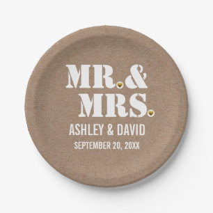 Herr & Mrs. typography rustic kraft wedding Pappteller