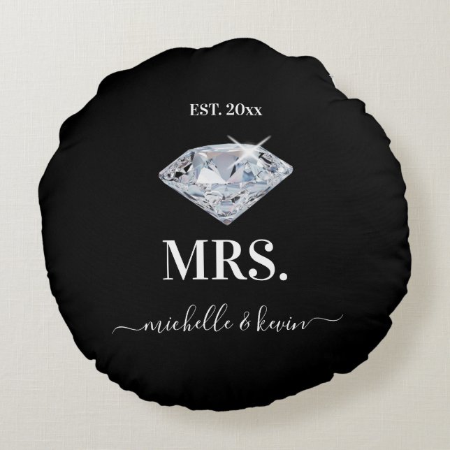 Herr & Mrs Wedding Black & White Rundes Kissen (Rückseite)