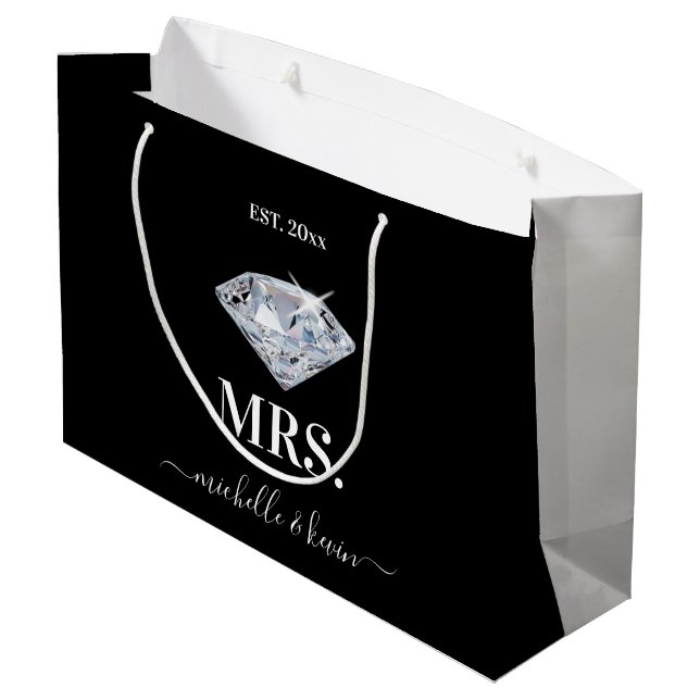 Herr & Mrs. Wedding Party Black & White Große Geschenktüte (Rückseite Schrägansicht)