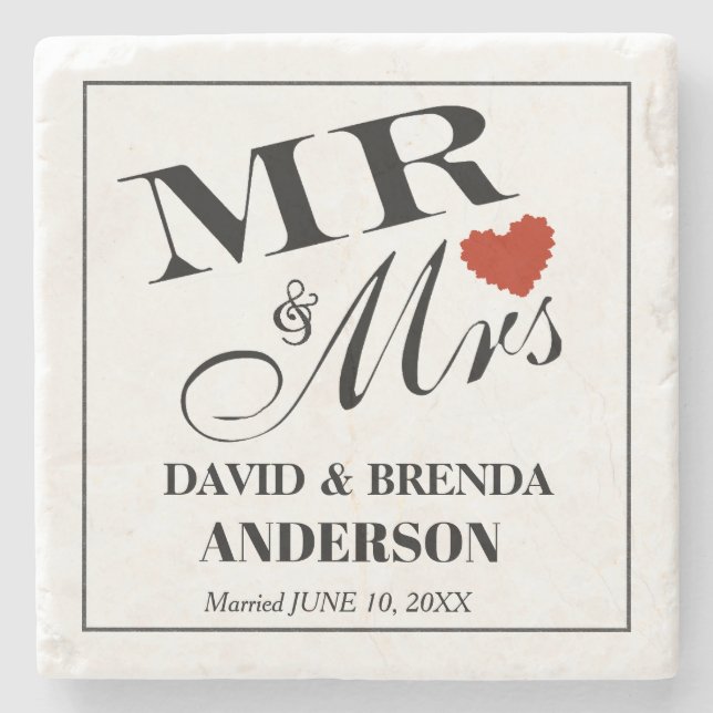 Herr & Mrs. Wedding Stone Untersetzer (Vorderseite)