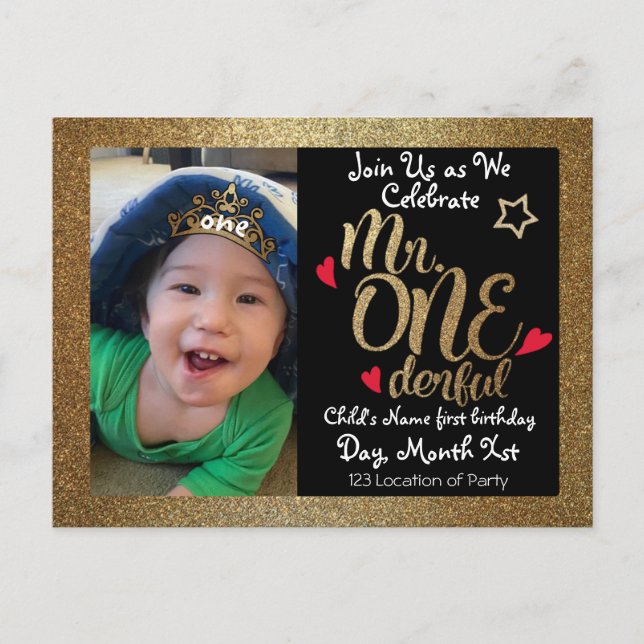 Herr One-derful Birthday Invites Einladungspostkarte (Vorderseite)