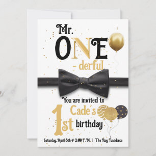 Herr One-derful Black and Gold - Erster Geburtstag Einladung