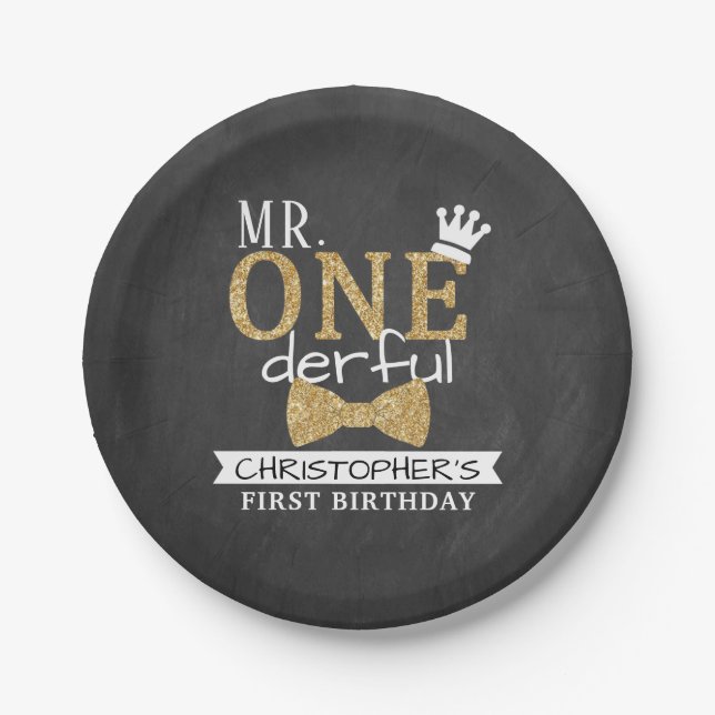 Herr ONEderful 1st Birthday Pappteller (Vorderseite)