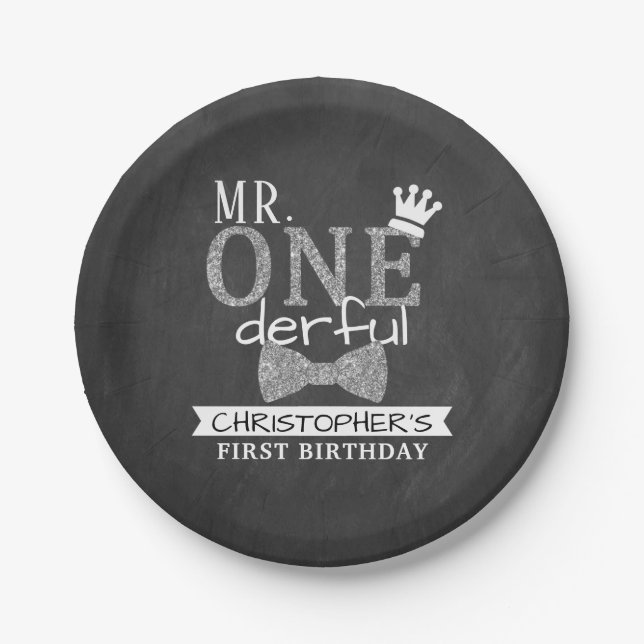 Herr ONEderful 1st Birthday Pappteller (Vorderseite)