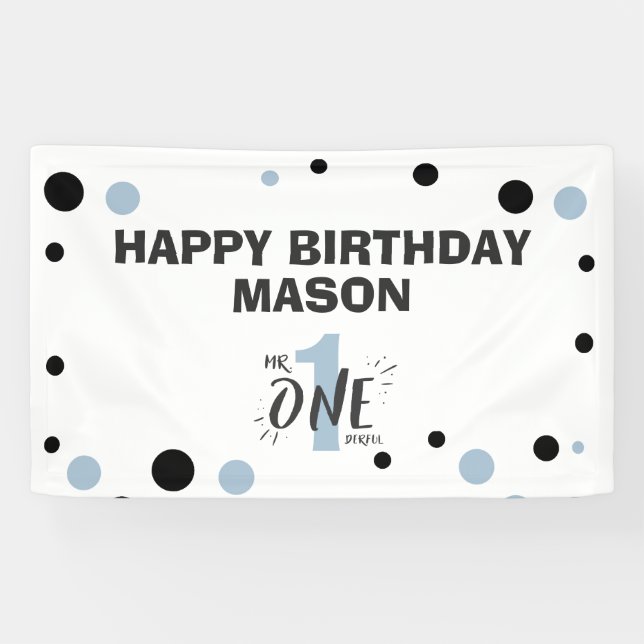 Herr Onederful Birthday Banner Boy Baby Blue (Horizontal)