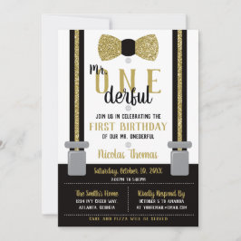 Herr ONEderful Birthday Einladung, Black, Gold Einladung