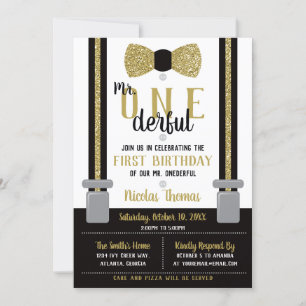 Herr ONEderful Birthday Einladung, Black, Gold Einladung