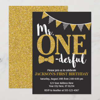 Herr ONEderful Birthday Einladung | Schwarz und Go