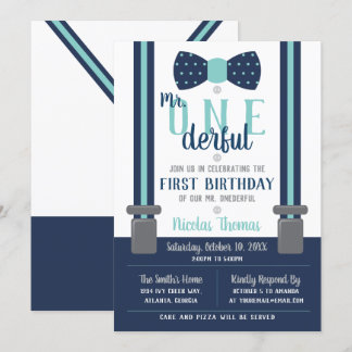 Herr ONEderful Birthday Invitation, Blue, Gray Einladung