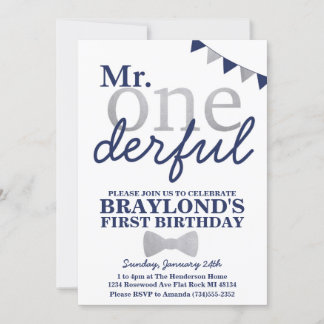 Herr Onederful Birthday Invitation (Marine & Silbe Einladung