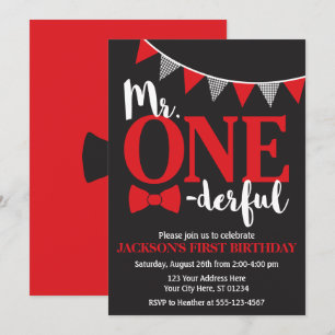 Herr ONEderful Birthday Invitation   schwarz und Einladung