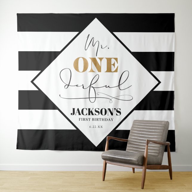 Herr Onederful Black and White Striping Backdrop Wandteppich (Beispiel (Horizontal))