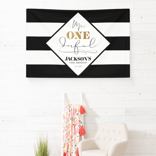 Herr Onederful Black and White Striping Banner (InSitu)