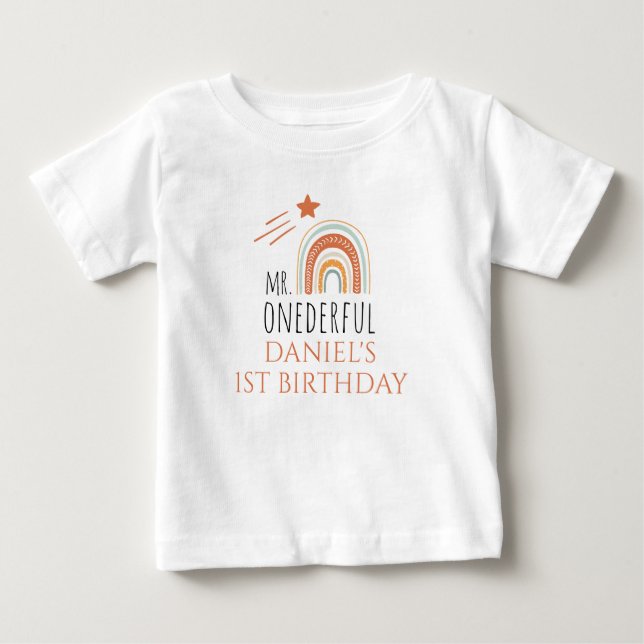 HERR Onederful Boho Rainbow Erster Geburtstag Baby T-shirt (Vorderseite)