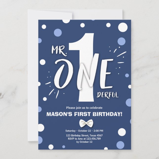 Herr Onederful Boy Royal Blue 1. Geburtstag Einladung (Vorderseite)