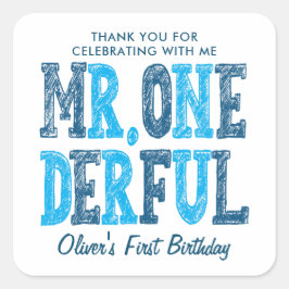 Herr Onederful First Birthday Foto Vielen Dank Quadratischer Aufkleber