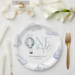 Herr ONEderful Hot Air Ballon Boy 1st Birthday Blu Pappteller