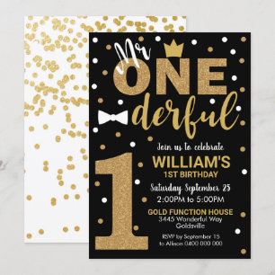 Herr Onederful Invitation Black and Gold Einladung
