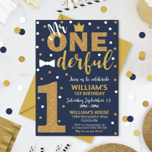 Herr Onederful Invitation Navy and Gold Einladung