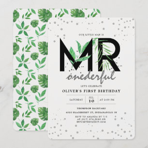 HERR Onederful Tropical Greenery Moderne 1. Geburt Einladung