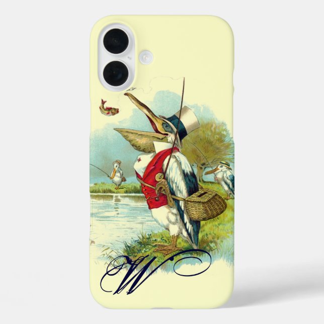 HERR PELICAN FISCHERMONOGRAM, Creme iPhone 16 Plus Hülle (Rückseite)