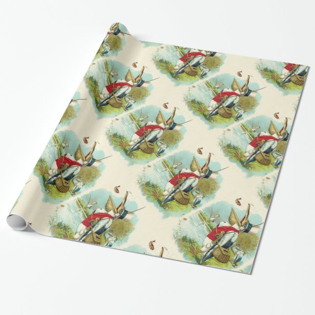 HERR PELICAN FISHING, Creme Geschenkpapier (Ungerollt)