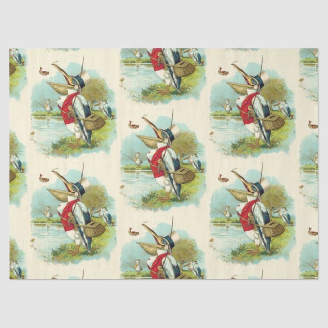 HERR PELICAN FISHING, Creme Seidenpapier (Vorderseite)