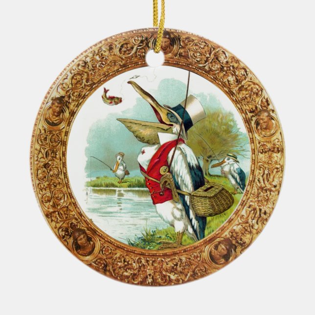 HERR .PELICAN FISHING GOLD FOTO TEMPLATE KERAMIKORNAMENT (Vorne)