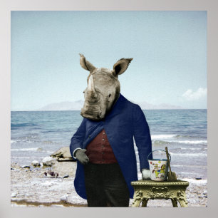 Herr Rhino's Day am Beach Poster