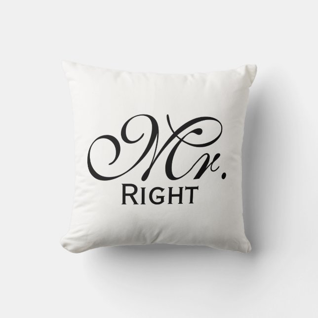 Herr Right Scroll Text in Schwarz/Weiß Kissen (Vorderseite)