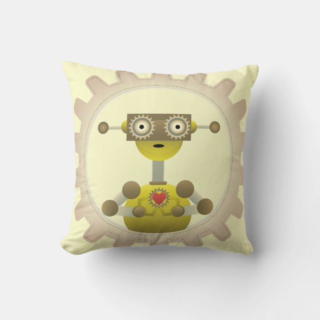 Herr Robot mit Steampunk Gear Heart Pillow Kissen (Vorderseite)
