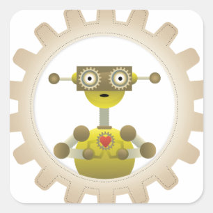 Herr Robot mit Steampunk Gear Heart Sticker