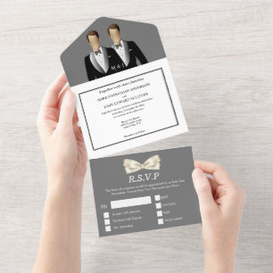 Herr   Schwule Herren Hochzeit Foto grau All In One Einladung