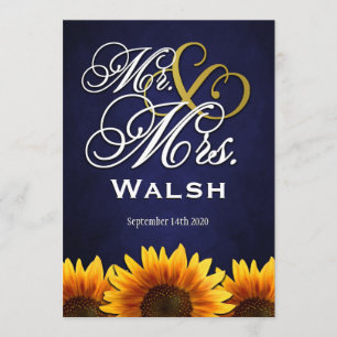Herr u. Frau Blue Sunflower Wedding Invitations Einladung