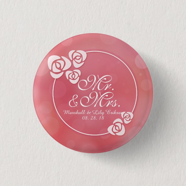 Herr-u. Frau-Elegant Floral Frame Wedding Button (Vorderseite)